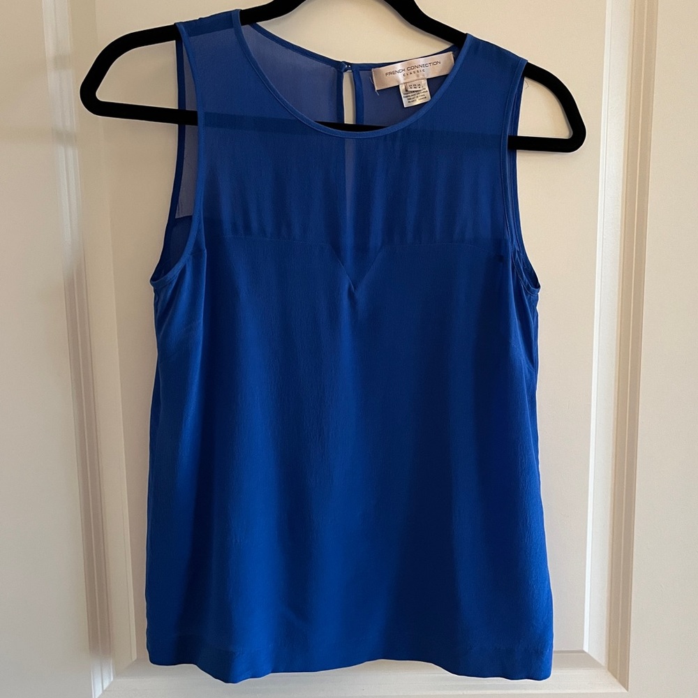 French Connection Electric Blue Prism Silk Block Sleeveless Top 100% Silk